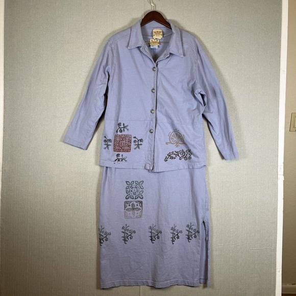 VTG Blue Cactus Dress Cardigan Jacket Sleeveless Size XL Periwinkle Aztec Print - Picture 3 of 14